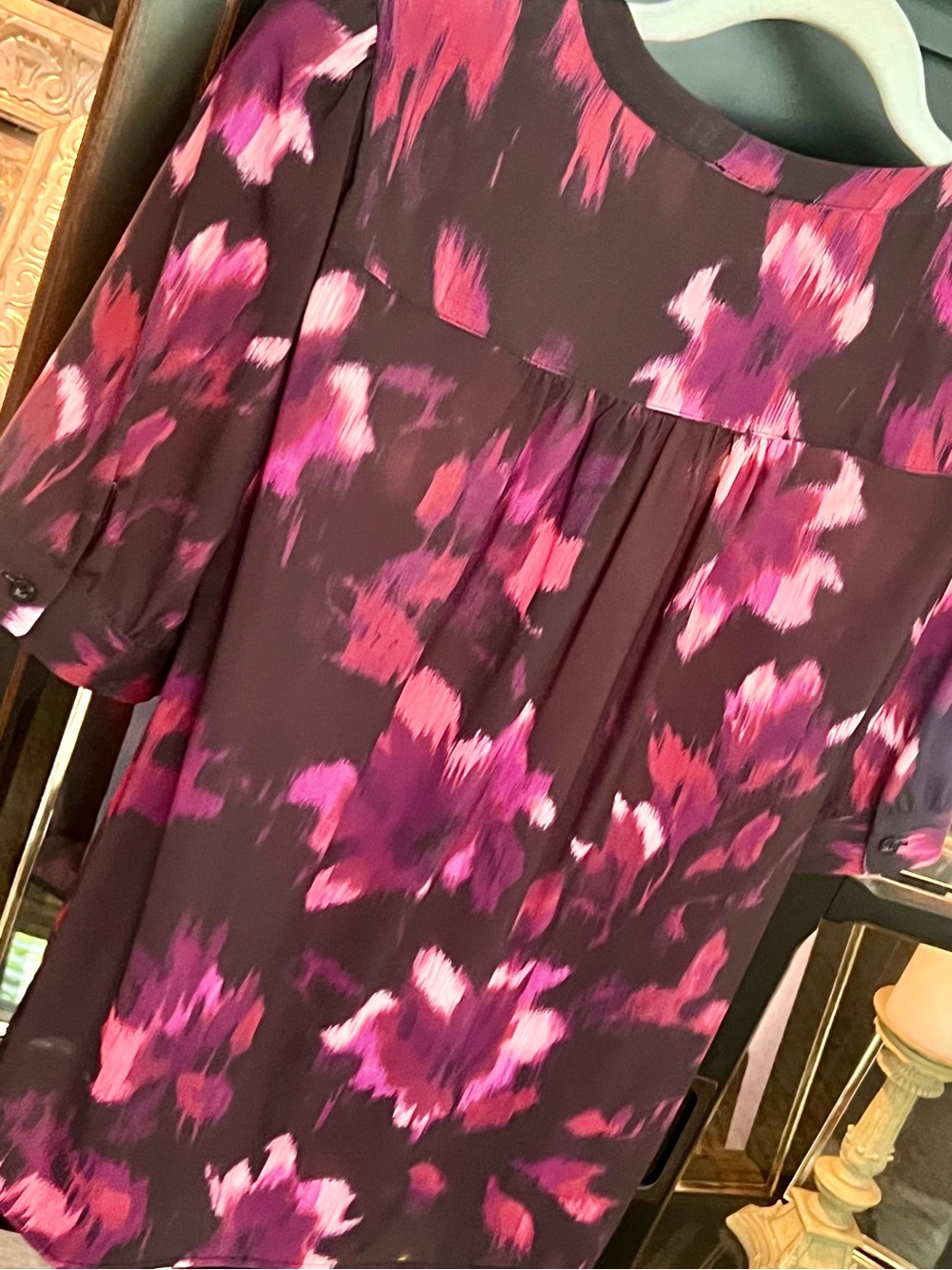 Calvin Klein Black Blouse with Pink & Plum Brushstroke Floral Print - Picture 4 of 4